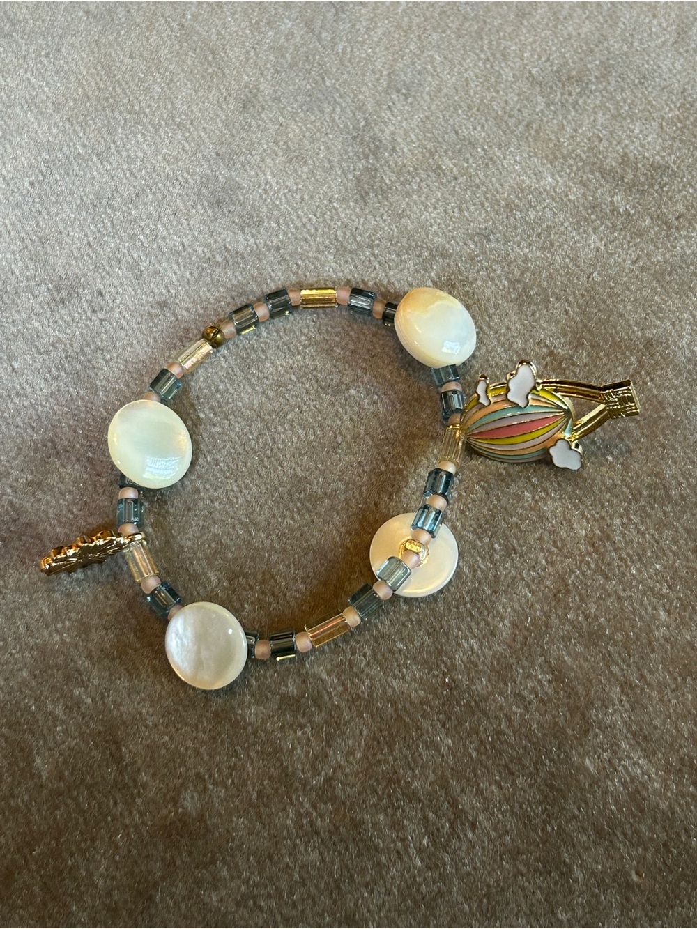 Mother-of-Pearl Beaded Charm Bracelet - Multicolor Accent handmade by me